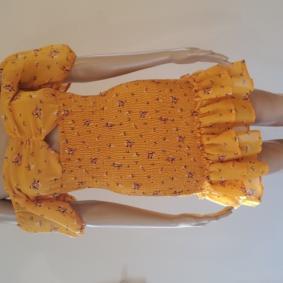 Yellow Floral Cut-Out Tiered Mini Sundress - Picture 2 of 14